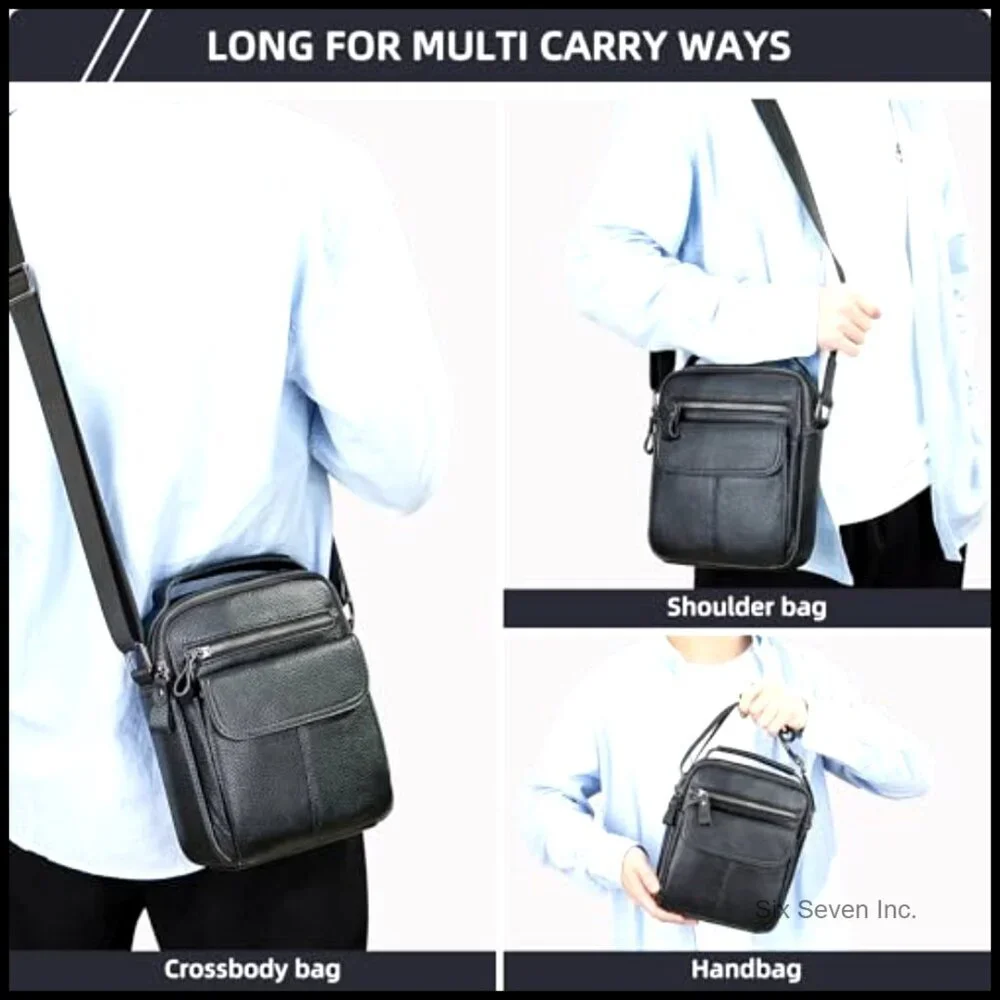 Genuine Leather Messenger Bag Small Mini Adjustable Strap Zipper Pockets